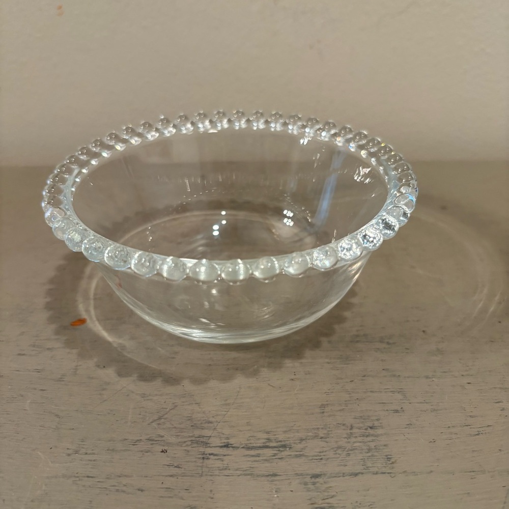 VTG Imperial Glass Candle Wick Clear Glass Beaded Round Bowl